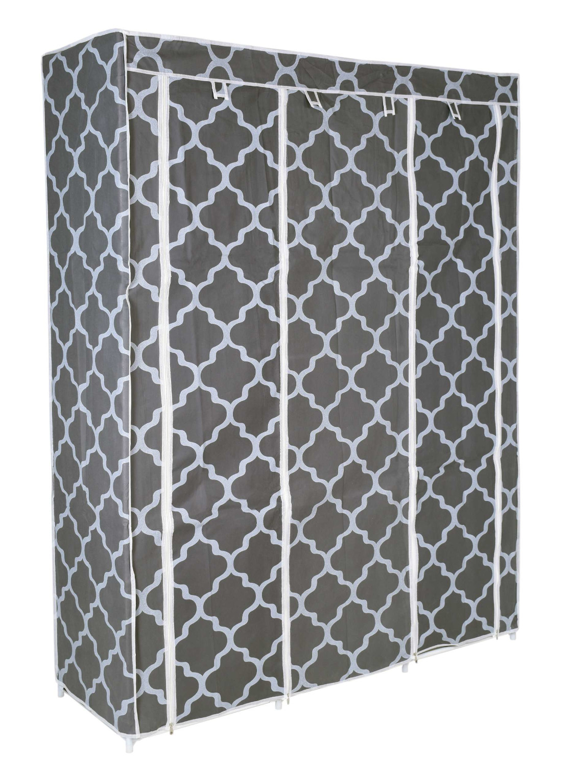 Garderoba tekstylna z 8 półkami SONIA szaro-biała wzór MAROKO