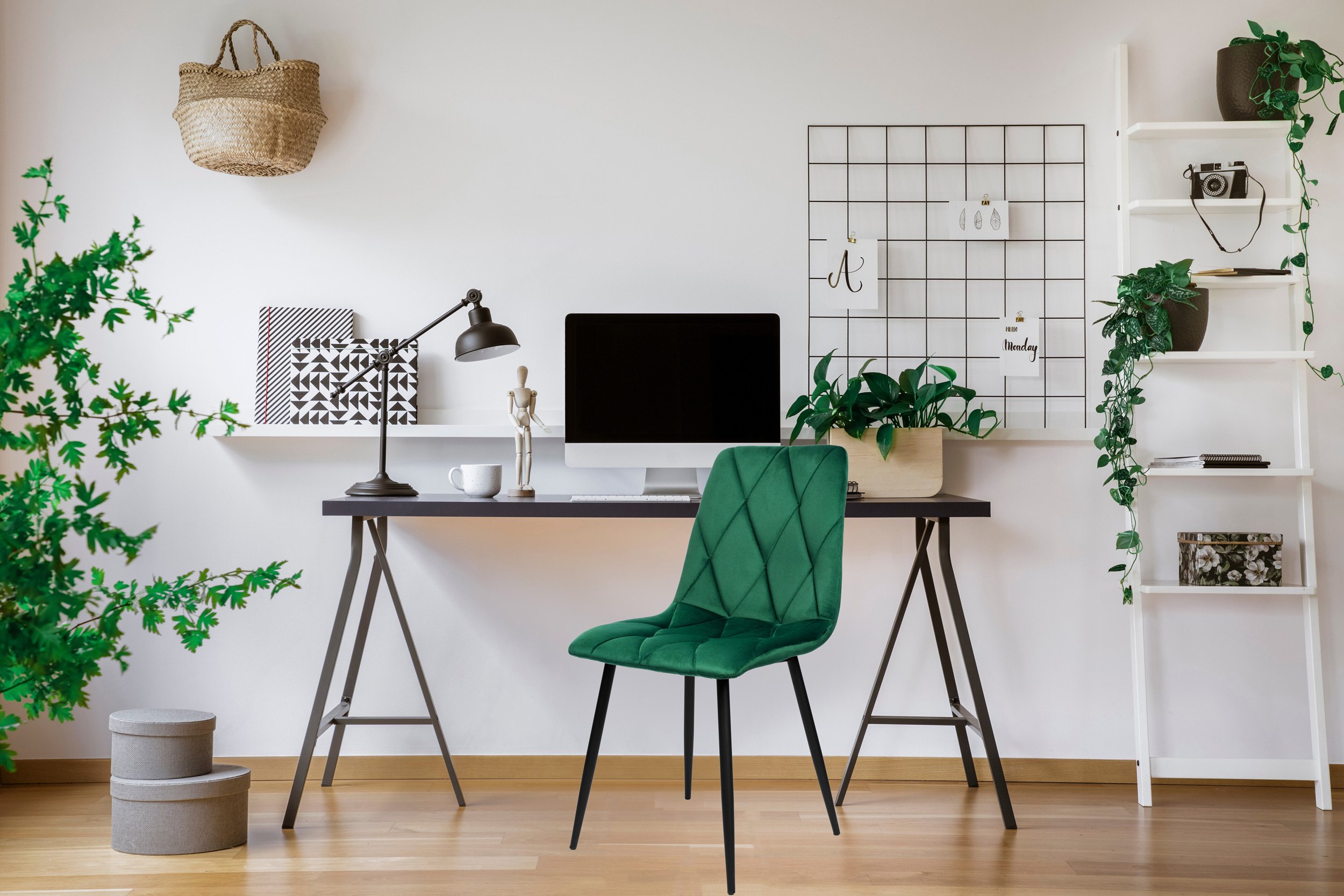 Krzesło nowoczesne aksamitne ciemnozielone home office