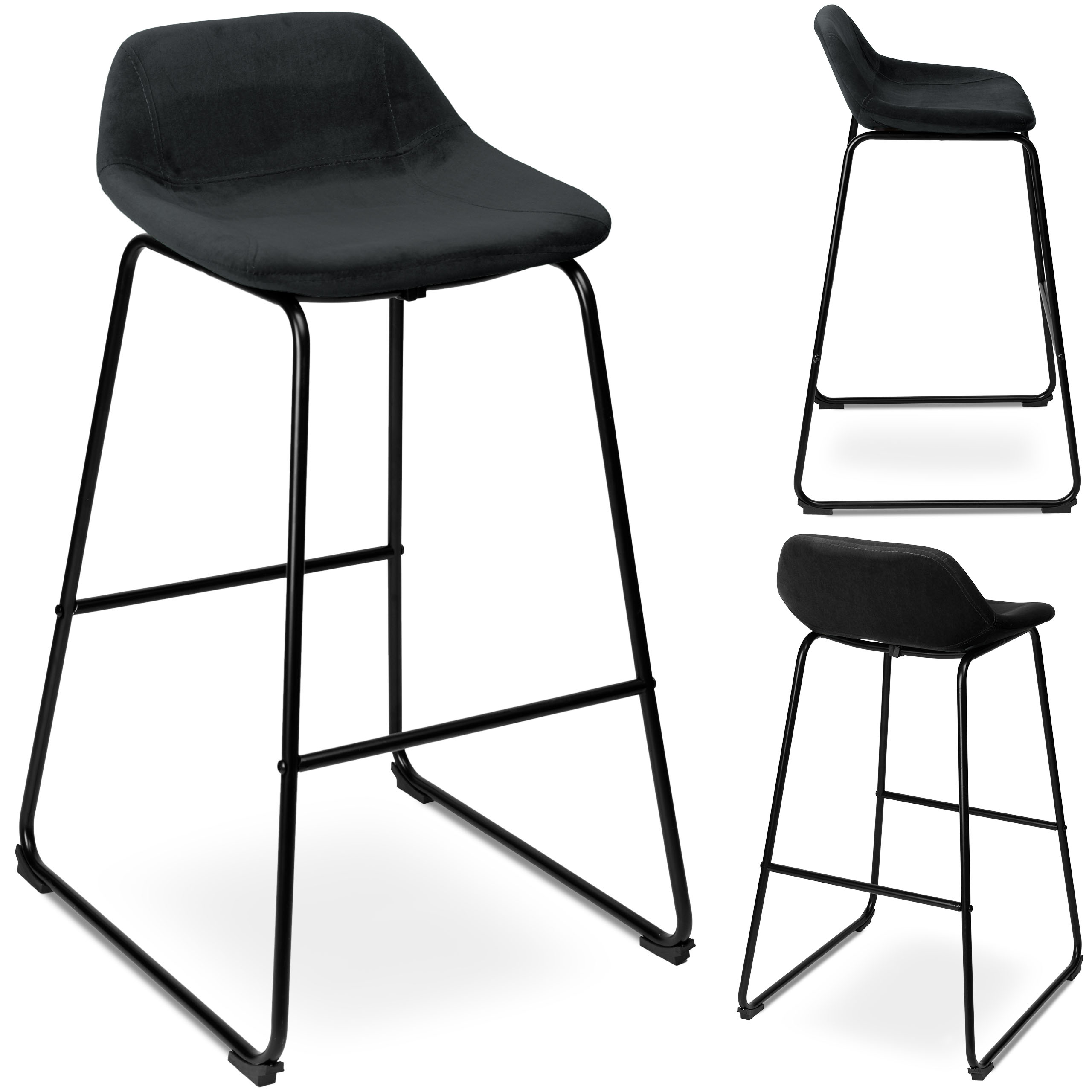 Hoker krzesło barowe Sligo czarne Velvet zestaw 2 sztuk