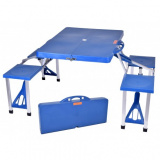 Składany stół piknikowy z czterema taboretami - niebieski