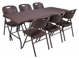 Zestaw cateringowy Rattan stół 180 cm + 6 krzeseł